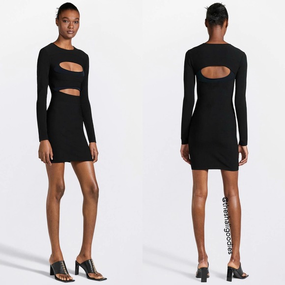 DION LEE Double Hosiery Mini Dress Black Blue Cutout - Picture 1 of 8